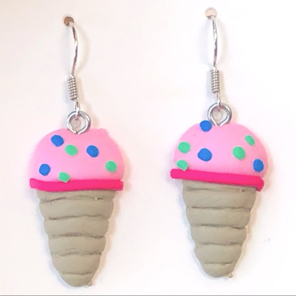 New Ice Cream Cone Fun Play Food Snow Cone Novelty Polymer Clay Dangle Earrings